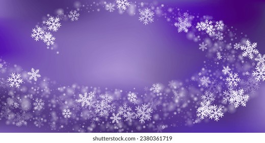 Papel tapiz de nieve volando fantasía. Las partículas de hielo de los controles de invierno. Ilustración blanca púrpura en el cielo de la nieve. Los copos de nieve suaves hacen textura de febrero. El paisaje natural de la nieve.