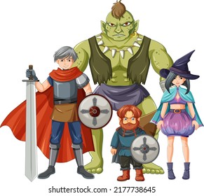 Fantasy folk cartoon characters set illustration svg