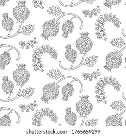 Flores folclóricas de fantasía dibujadas a mano. Ilustración botánica en estilo doodle. Patrón de vector de contorno.