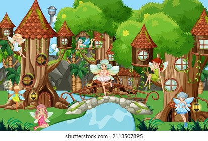 Fantasy-Wald mit süßer Feengrafik