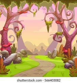 Fantasy Forest Illustration. Vector Nature Landscape.