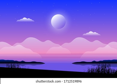 Paisaje boscoso fantástico con ilustración del cielo nocturno