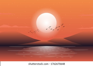 Fantasy forest landscape with night sky illustration