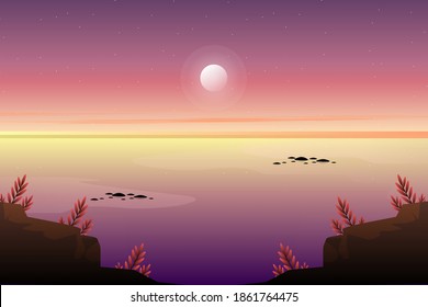 Fantasy-Waldlandschaft mit Nachthimmel-Illustration