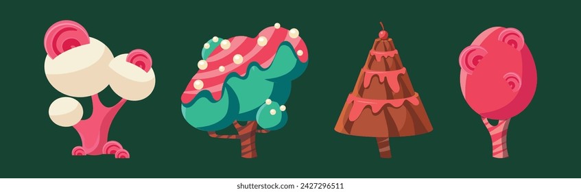 Fantasy Forest with Sweet Tree Element Vector Set