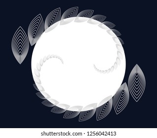 fantasy frame with leaves curling over the moon in white and black