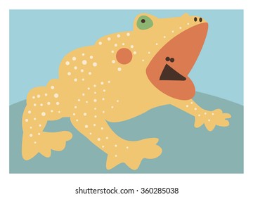 Fantasy frog on blue background.  Cards, brochures, invitations. Vector illustration