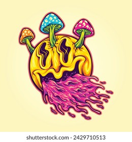 Fantasy fungi dripping emoji smile vector illustrations for your work logo, merchandise t-shirt, stickers and label designs, poster, greeting cards advertising business company or brands