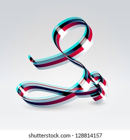 Fantasy futuristic plastic 3d glowing ribbon typeface capital S hanging over light background