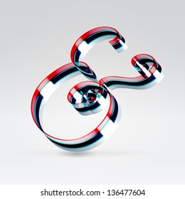 Fantasy futuristic plastic 3d glowing ribbon typeface ampersand mark hanging over light background