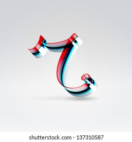 Fantasy futuristic plastic 3d glowing ribbon typeface lowercase r letter hanging over light background
