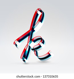 Fantasy futuristic plastic 3d glowing ribbon typeface lowercase k letter hanging over light background