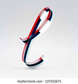 Fantasy futuristic plastic 3d glowing ribbon typeface lowercase l letter hanging over light background