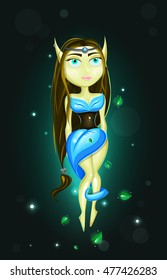 Fantasy game character. Forest pixie.Green leaves.