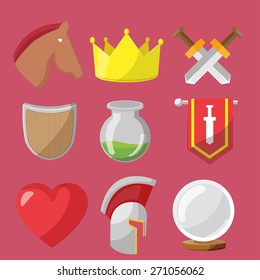 Fantasy game icons flat sets vector
