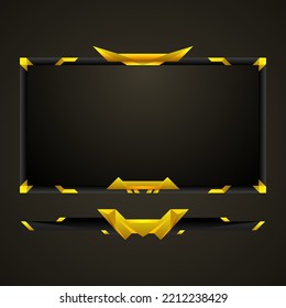 Fantasy Game Interface Live Stream Overlay Border Frame In Gold And Black. Abstract Modern Facecam Panel For Live Video Streaming.