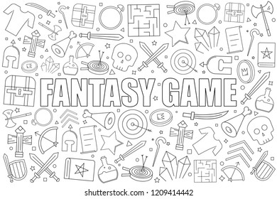 Fantasy game from line icon with word. Linear vector pattern. Vector illustration
