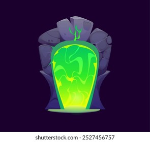 Fantasy game magic portal door for witchcraft game asset, vector cartoon GUI element. Magic portal door with green plasma teleport or magic mist smoke in stone arch for mystery fantasy fairy tale game