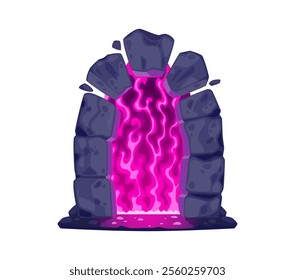 Fantasy game magic portal door, witchcraft game asset. Cartoon vector mystical and magical time travel adventure doorway gate. Stone arch, mysterious teleport entry with glowing pink energy and rocks