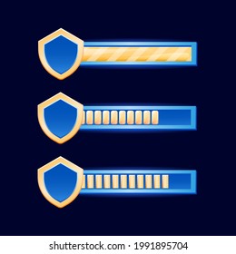 fantasy game ui bar with golden shield border for gui asset elements vector illustration