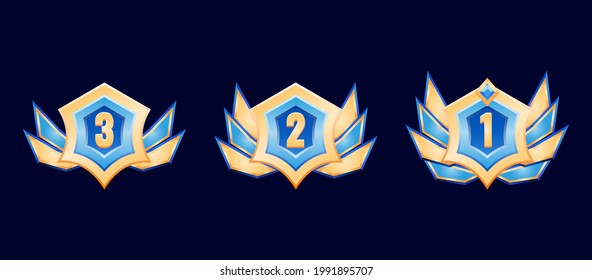 fantasy game ui golden diamond rank badge medal with wings for gui asset elements vector illustration