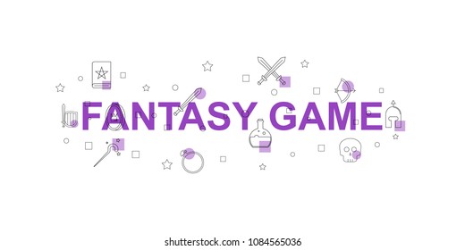 Fantasy game vector banner. Word with line icon. Vector background