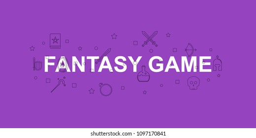 Fantasy game vector banner. Word with line icon. Vector background	