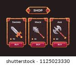 Fantasy game weapon shop concept. Game shop UI frame illustration.