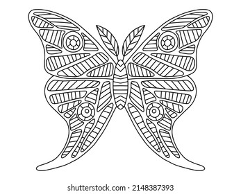 Fantasy geometry hand-drawn ornamental butterfly vector illustration