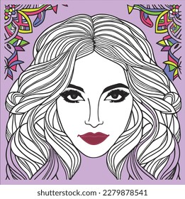 A fantasy girl line art coloring page. This is an editable vector eps file.