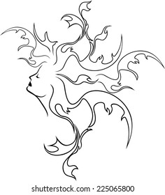 Fantasy girl profile, black stencil