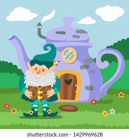 Fantasy gnome house vector cartoon fairy treehouse and magic housing village illustration set of kids gnome fairytale pumpkin or stone playhouse for gnome background