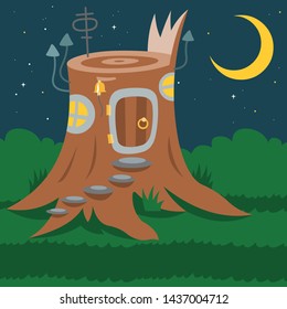 Fantasy gnome house vector cartoon fairy treehouse and magic housing village illustration set of kids gnome fairytale pumpkin or stone playhouse for gnome background