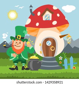 Fantasy gnome mushroom house vector cartoon fairy treehouse and magic housing village illustration set of kids gnome fairytale pumpkin or stone playhouse for gnome background