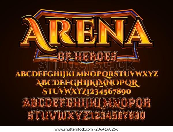 fantasy golden arena of heroes medieval rpg
game logo text effect with frame
border