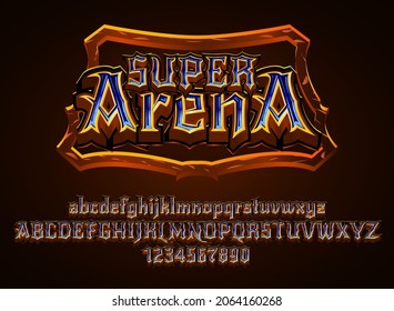 fantasy golden blue super arena medieval rpg game logo text effect with frame border