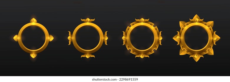 Fantasy golden circular avatar frames for game ui design 