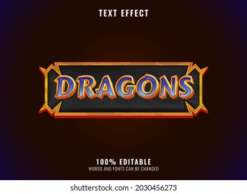 fantasy golden diamond dragon with frame rpg game logo title text effect