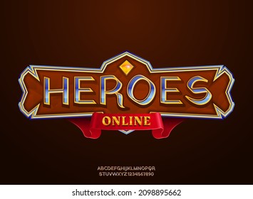 fantasy golden diamond heroes online medieval rpg game logo text effect with frame border and ribbon