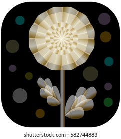 Fantasy golden flower from transparent stuff on black background with transparency circle shapes, vector eps10