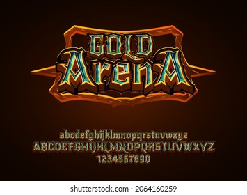 fantasy golden green arena medieval rpg game logo text effect with frame border