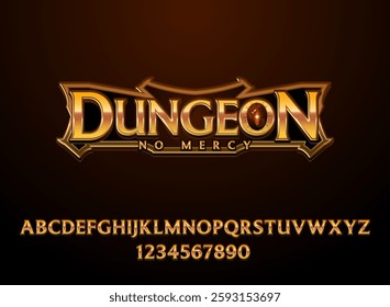 fantasy golden medieval dungeon game logo title text effect with a frame and gothic font