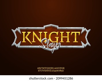 Fantasy Golden Silver Knight Slayer Medieval Rpg Game Logo Title Text Effect With Frame Border