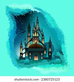 Fantasy gothic medieval kingdom. Rich ornate artistic abstract background. Cover for fairy tale book. Printable vector for t-shirts, fabric, greeting card, decoration.