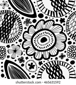 Fantasy graphic pattern in scandinavian style. Abstract background with stylized flowers