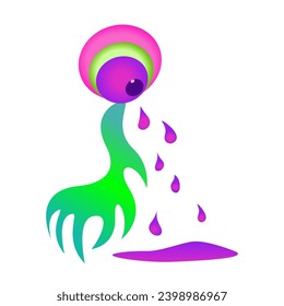 Fantasy green creature sheds tears. Vector drawing. Bright colors