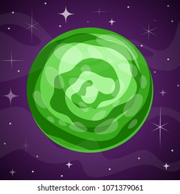 Fantasy Green Planet
on Outer Space Background. Vector Illustration for Game Design
