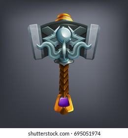 Fantasiehammer-Waffe für Spiel oder Karten.  Vektorgrafik.