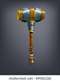 Fantasy Hammer Weapon For Game Or Cards. Vector Illustration.