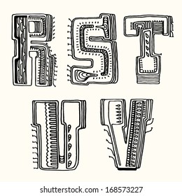 Fantasy hand drawn font. Vector letters set R-V